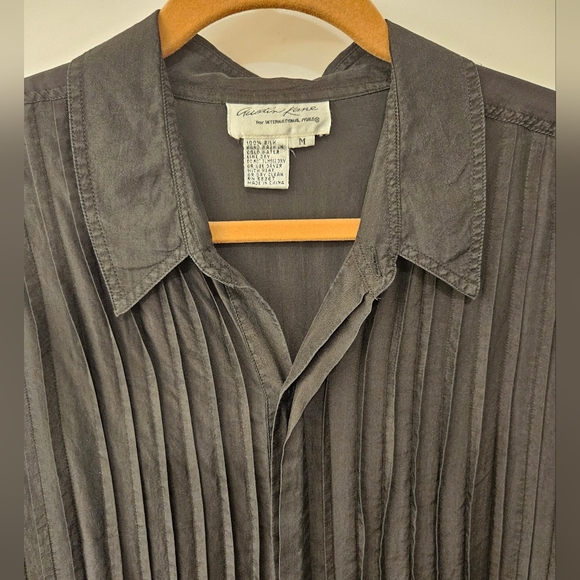 Vintage - Silk Austin Kane Black Pleated Blouse - NWOT - Size L - Picture 3 of 6